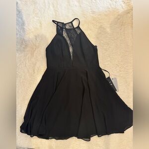 Lulu’s Sleeveless Haltered Lace Skater Sheer Sexy Dress Black Medium